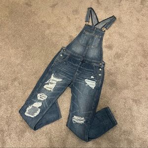 American Eagle Ripped Tomgirl Overalls Size S EUC